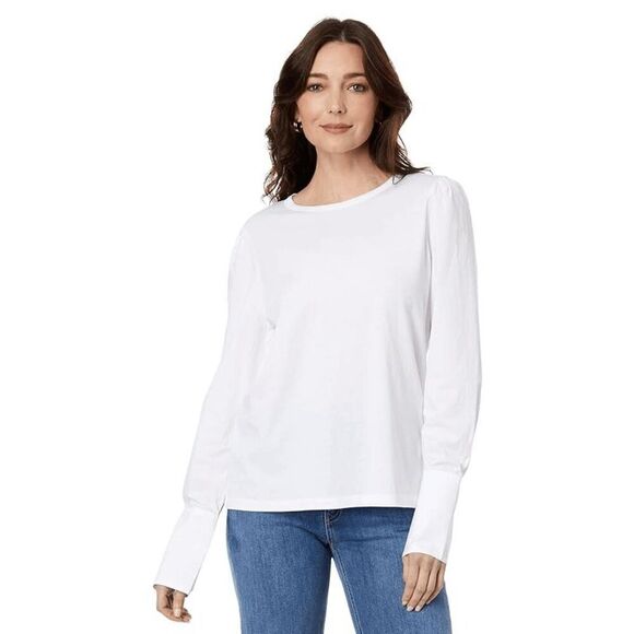 Elliott Lauren White Woven & Knit Cotton Blouse w/ Cuffs Sz M Retails $151 - Picture 12 of 12